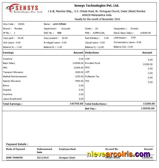 India SENSYS technologies Pvt. Ltd. payslip